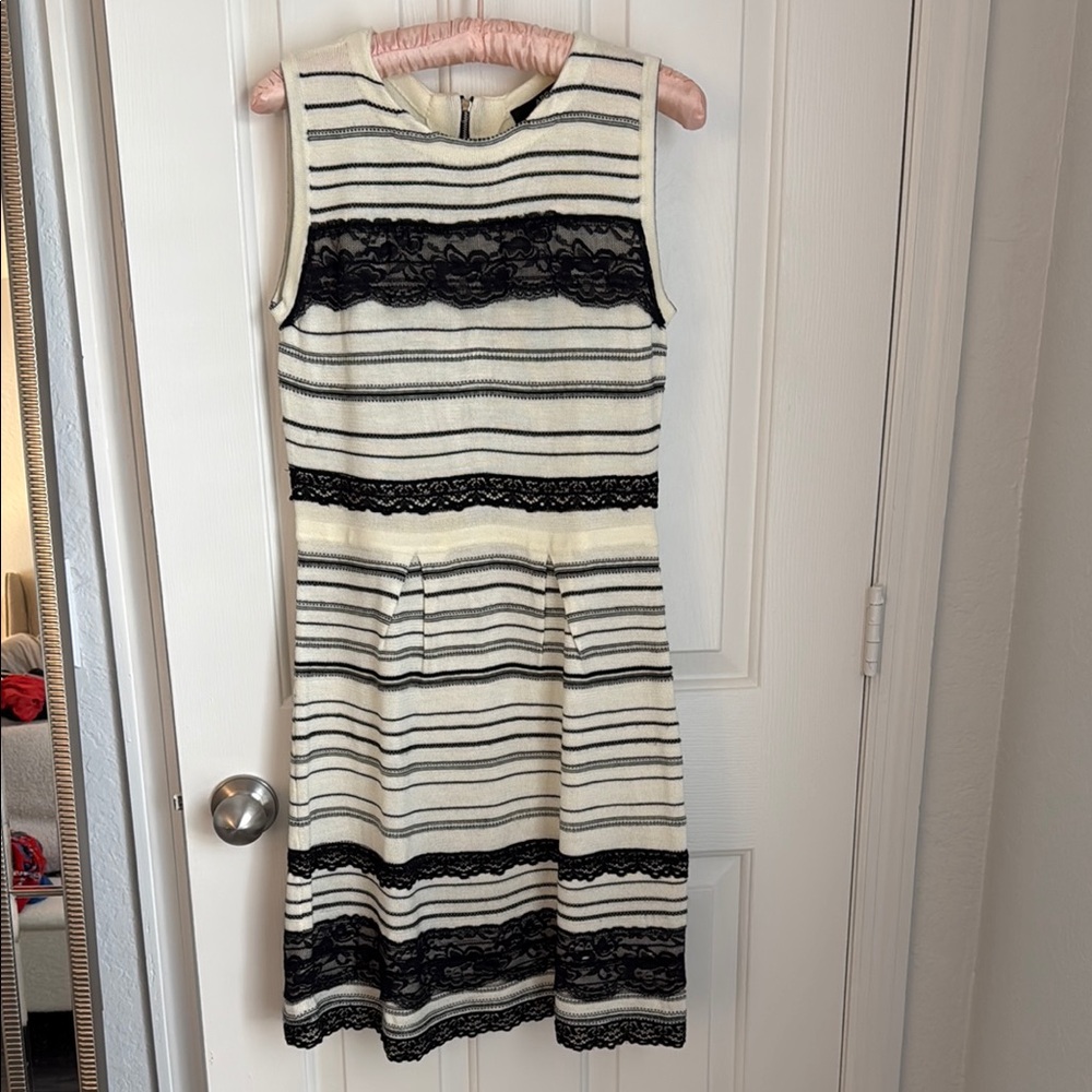 ABS Platinum Elegant Black and White Striped Dress